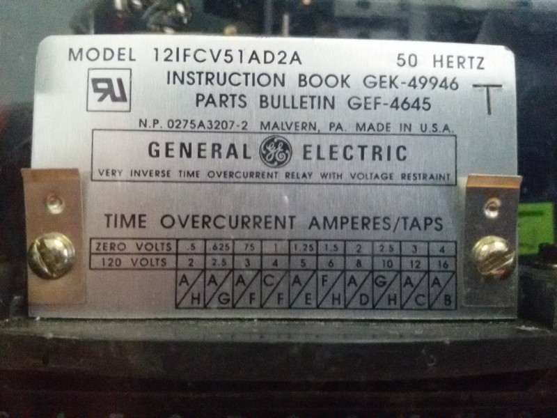 RELAY GEVOLTAGE RESTRAINED OVERCURRENT  (51V)